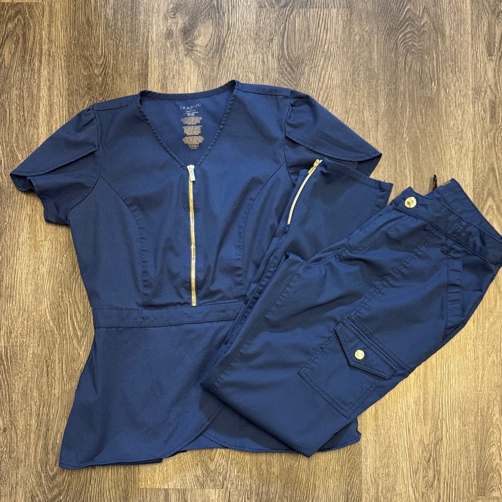 Jaanuu Navy Blue Cargo scrub set Pants/top